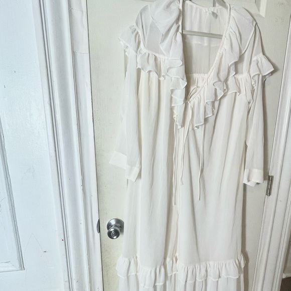 H&M Dresses New Hm White Dress Ruffle Neck Maxi Long Sleeve S